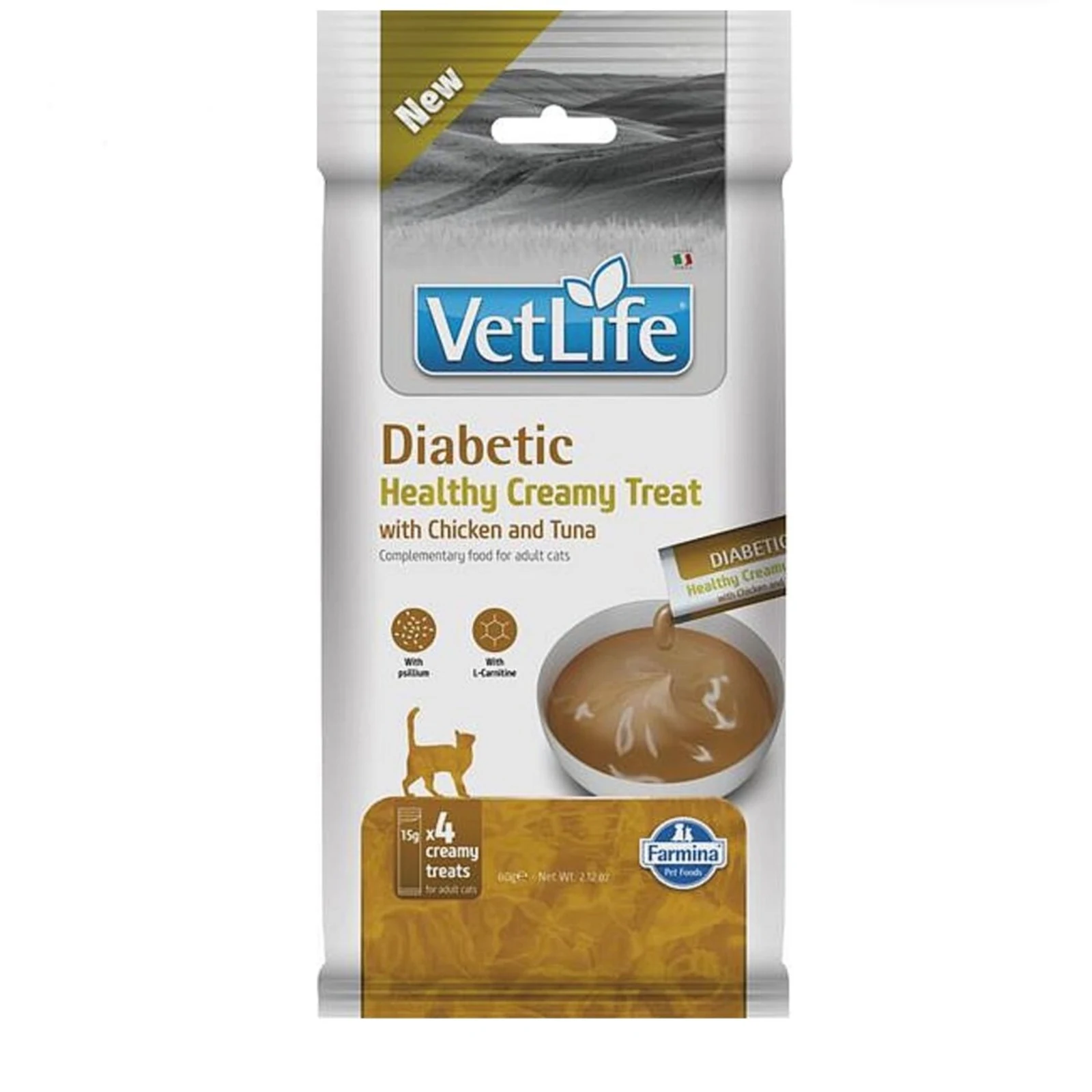 FARMINA VET LIFE CAT DIABETIC CREAMY TREAT WITH CHICKEN & TUNA 60gr