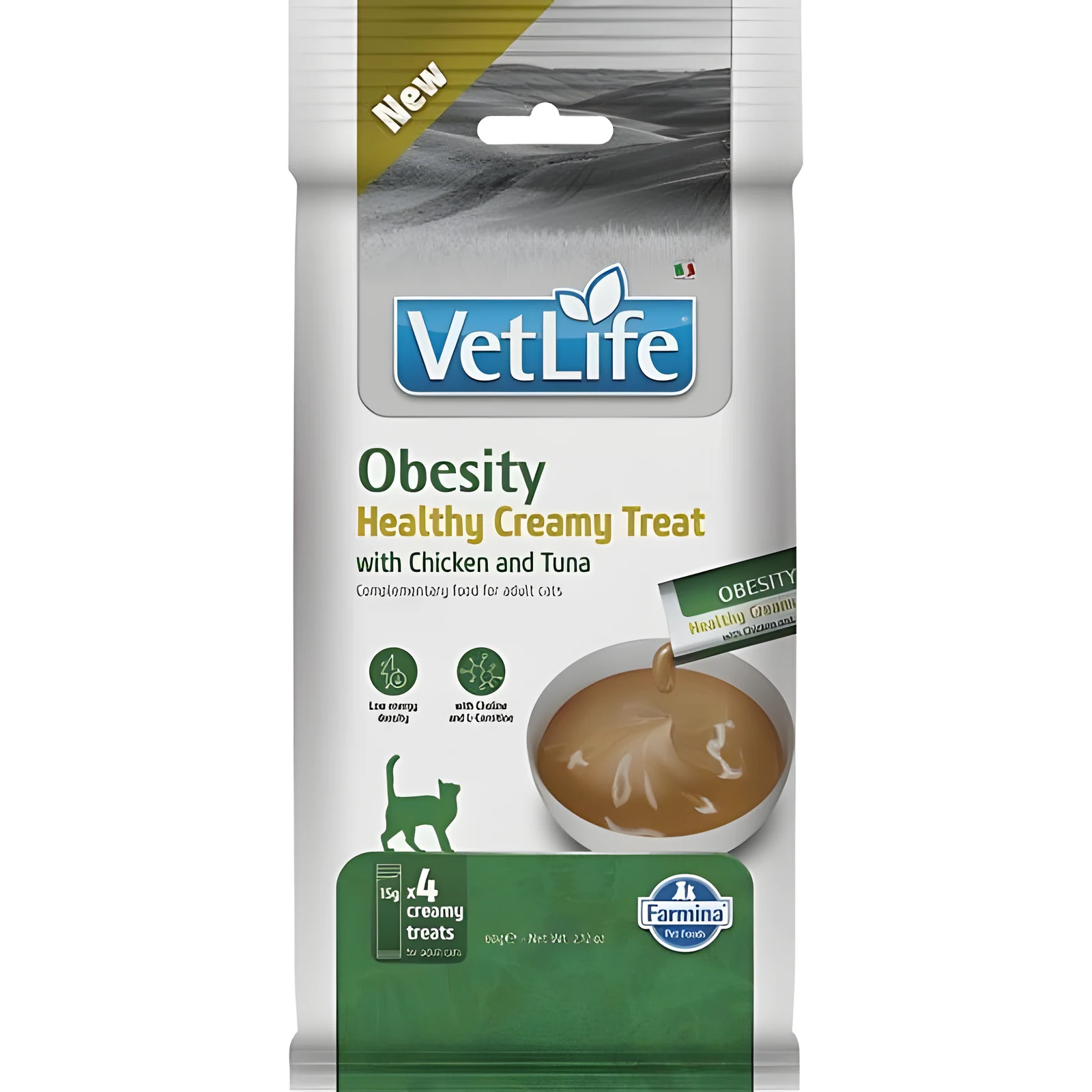 FARMINA VET LIFE CAT OBESITY CREAMY TREAT WITH CHICKEN & TUNA 60gr