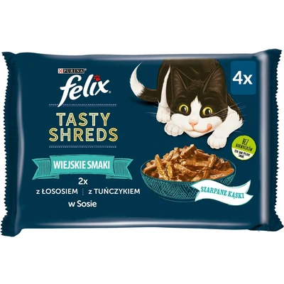 Mokra karma dla kota FELIX Tasty Shreds - łosoś i tuńczyk, 4 saszetki po 80g