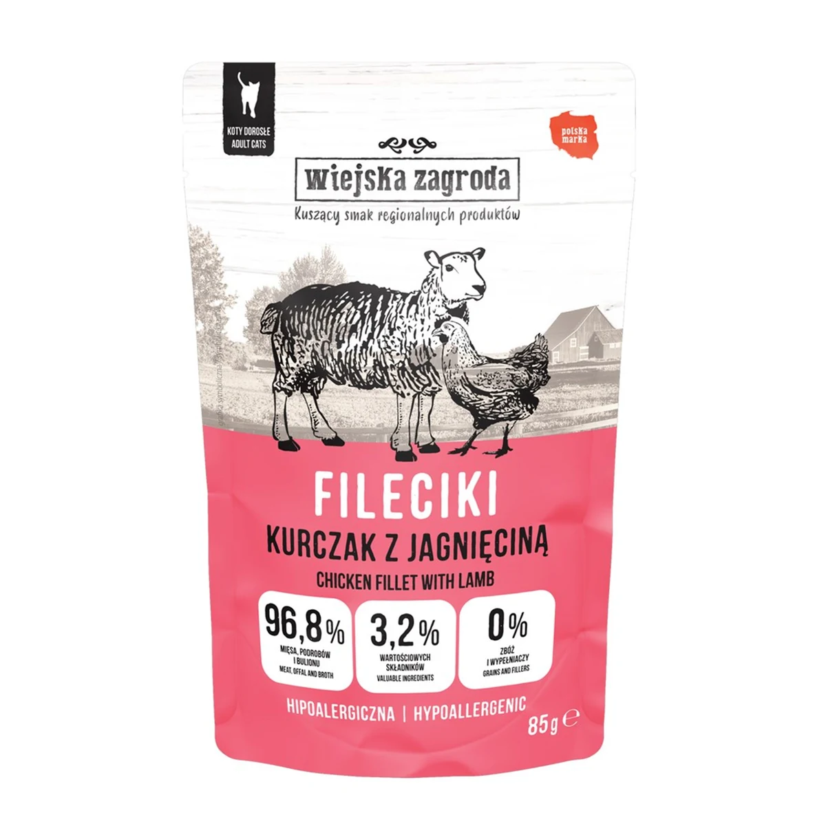 Fileciki Kurczak z jagnięciną 85g (12 szt) dla dorosłych kotów