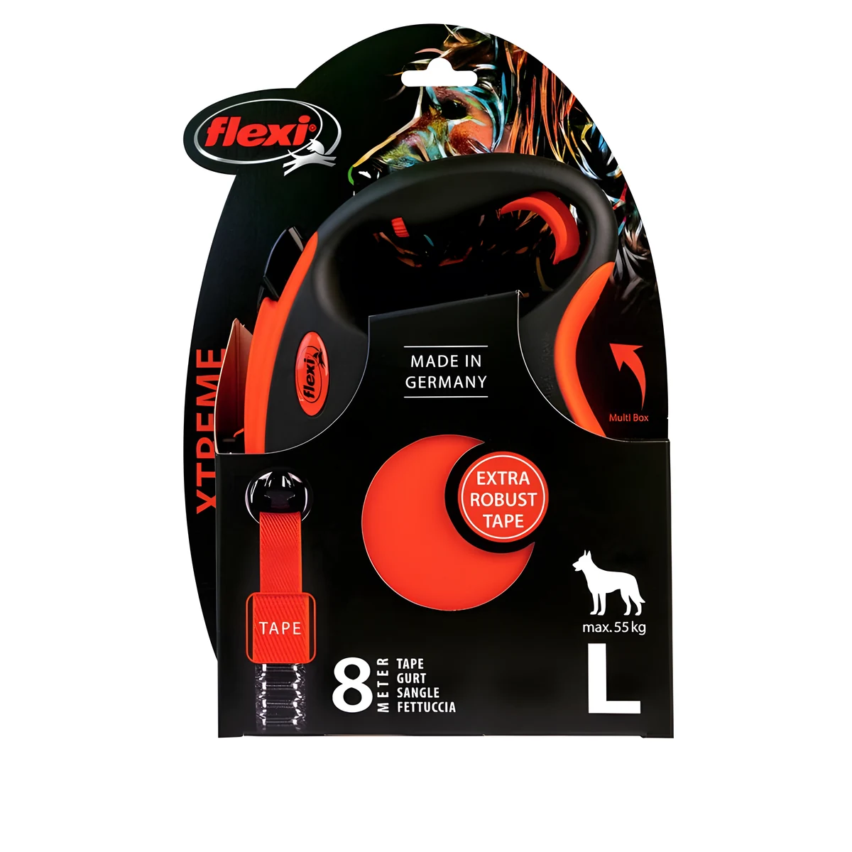 FLEXI Smycz XTREME L taśma 8m - do 55kg pomarańczowa