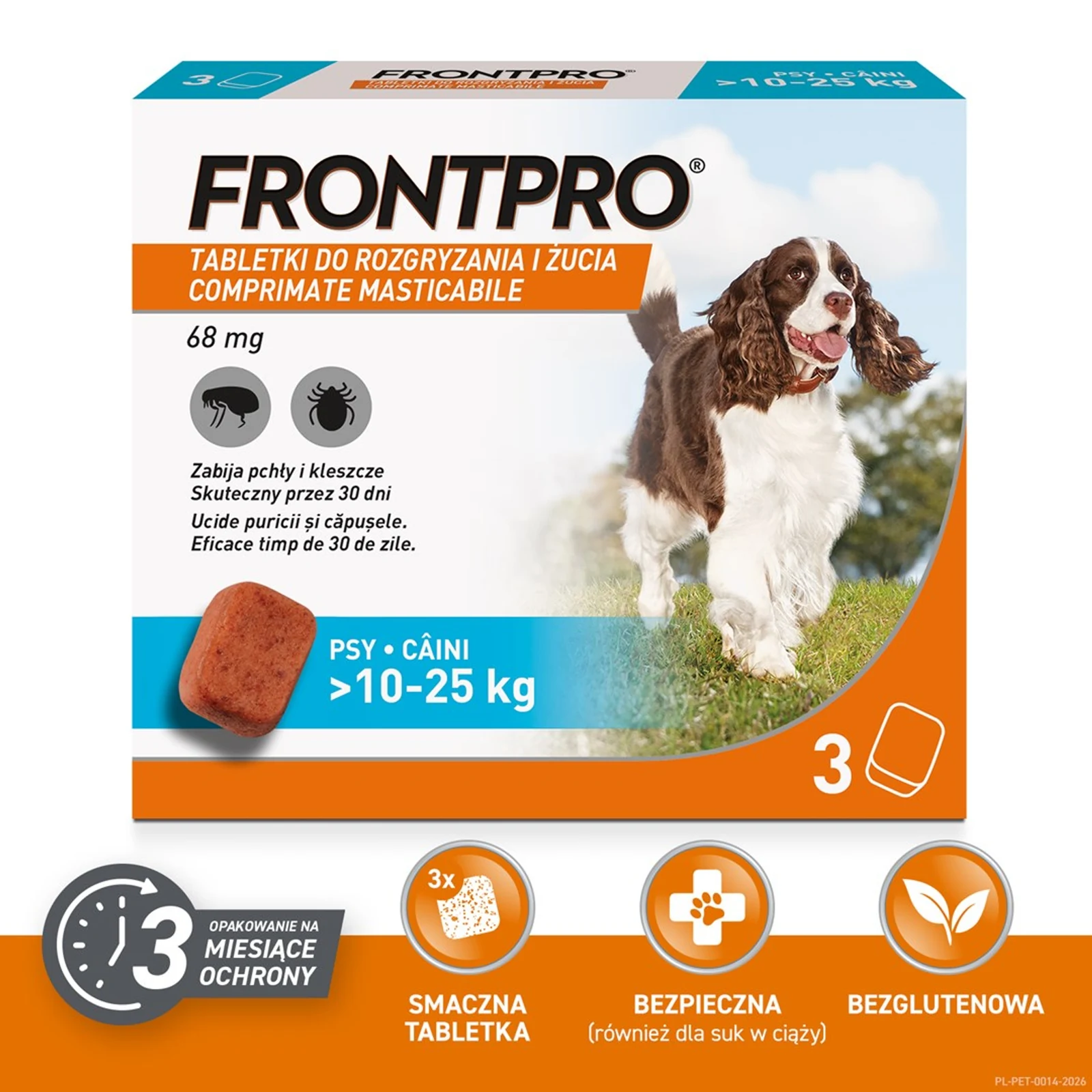 Frontpro Tabletki na pchły i kleszcze dla psa (10-25 kg) - 3 x 68 mg — zdjęcie 1 z 7