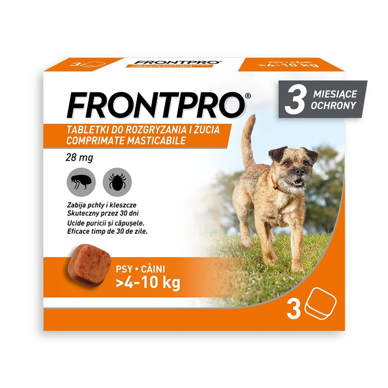 Tabletki na pchły i kleszcze dla psa (4-10 kg) - Frontpro, 3 szt. (28,3 mg każda)