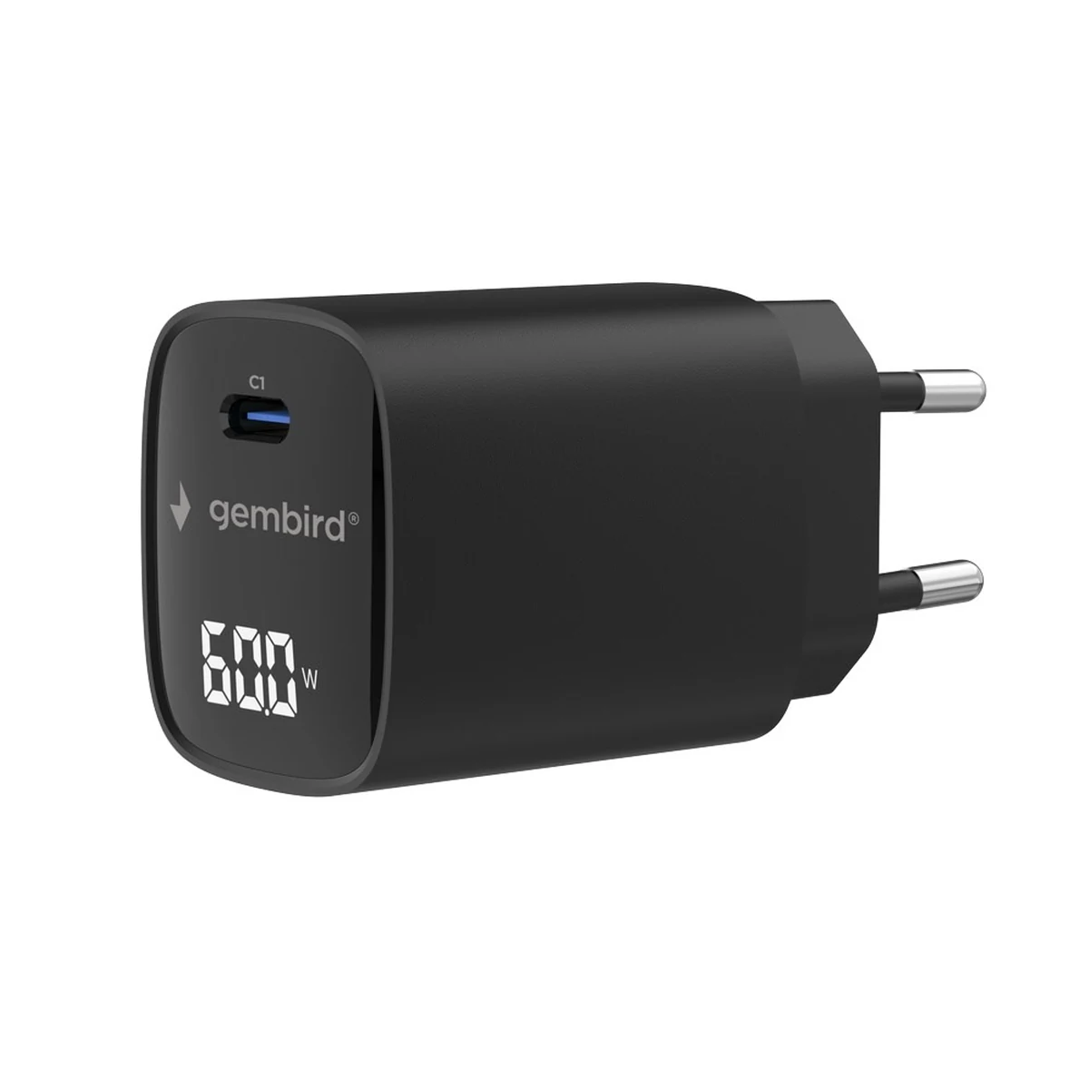 GEMBIRD 1-PORTOWA SZYBKA ŁADOWARKA SIECIOWA (PD) USB TYP - C, 60W, LCD, CZARNA