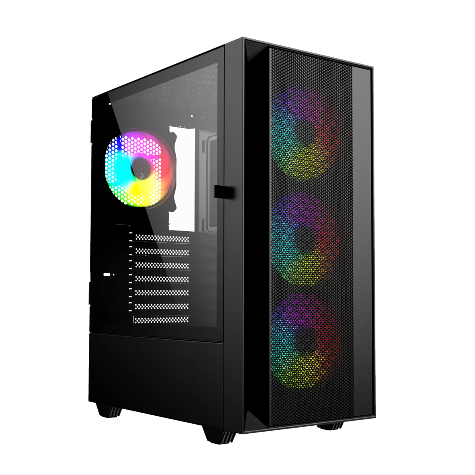 Obudowa Gembird Fornax 4000 Midi-Tower (2x USB 3.0, 1x USB 2.0, HD Audio, szklany panel boczny, podświetlenie ARGB) czarna — zdjęcie 1 z 8