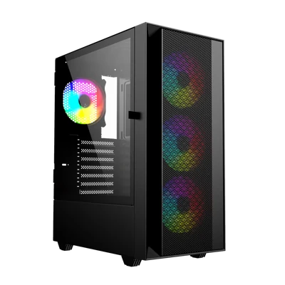 Obudowa Gembird Fornax 4000 Midi-Tower (2x USB 3.0, 1x USB 2.0, HD Audio, szklany panel boczny, podświetlenie ARGB) czarna