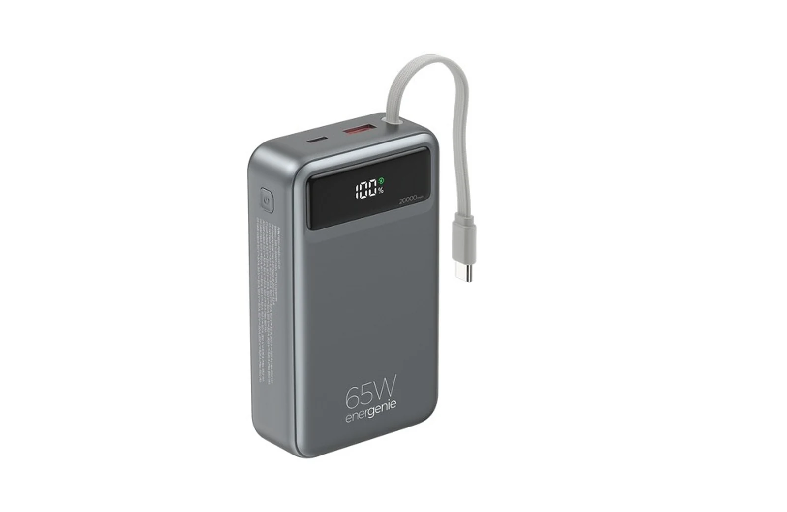 Powerbank Gembird 20000 mAh z szybkim ładowaniem 65W i zintegrowanymi kablami, czarny — zdjęcie 1 z 3
