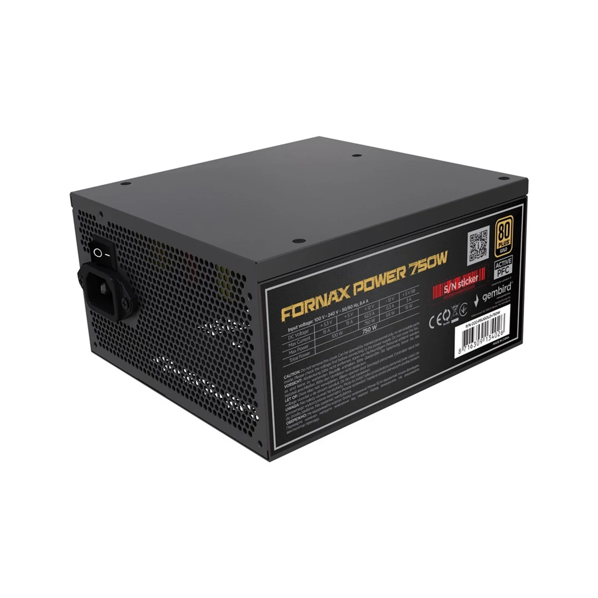 GEMBIRD ZASILACZ FORNAX POWER 750W 80+ GOLD ATX