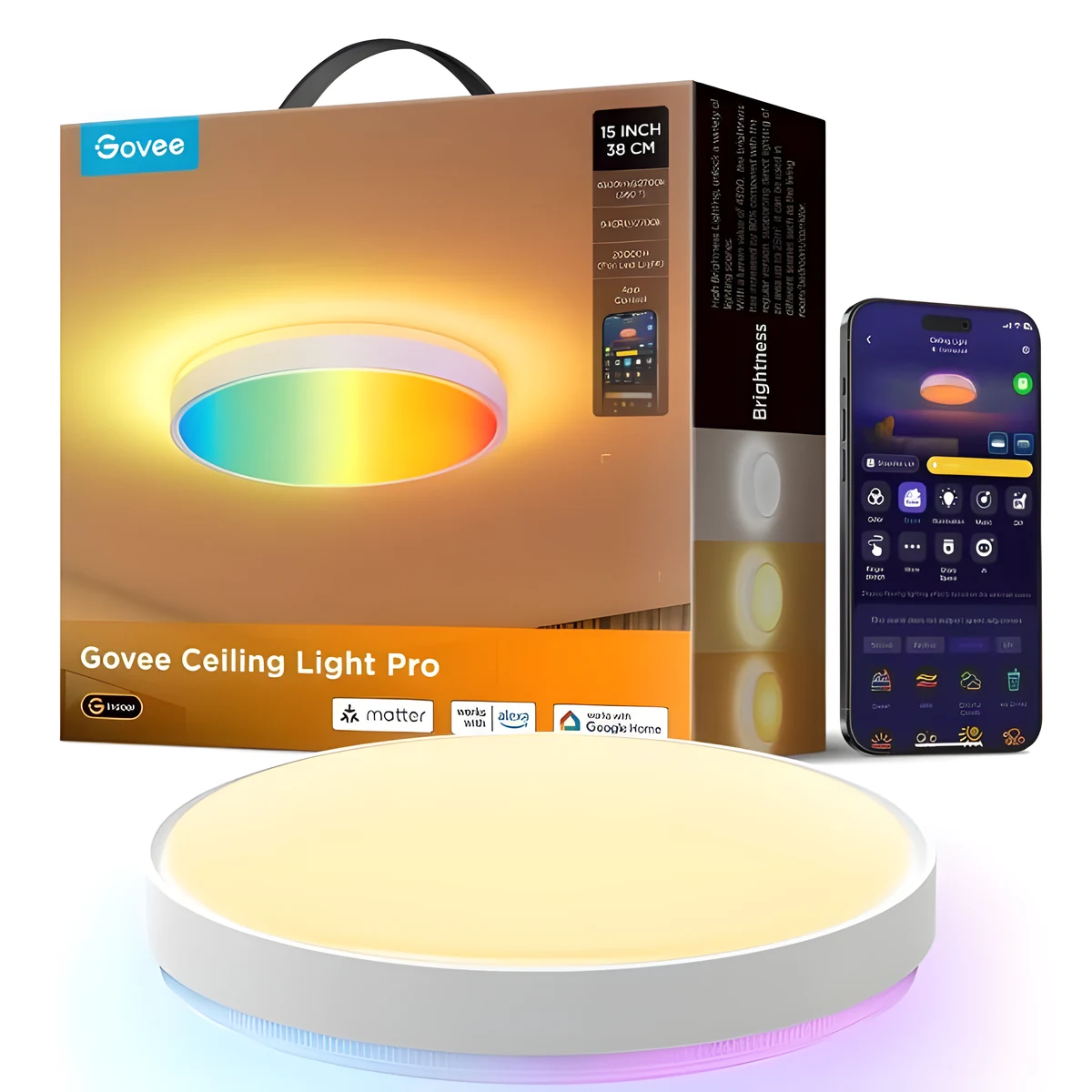 Govee Okrągła inteligentna lampa sufitowa 15 cali RGBICWW + RGBICWW H60A6