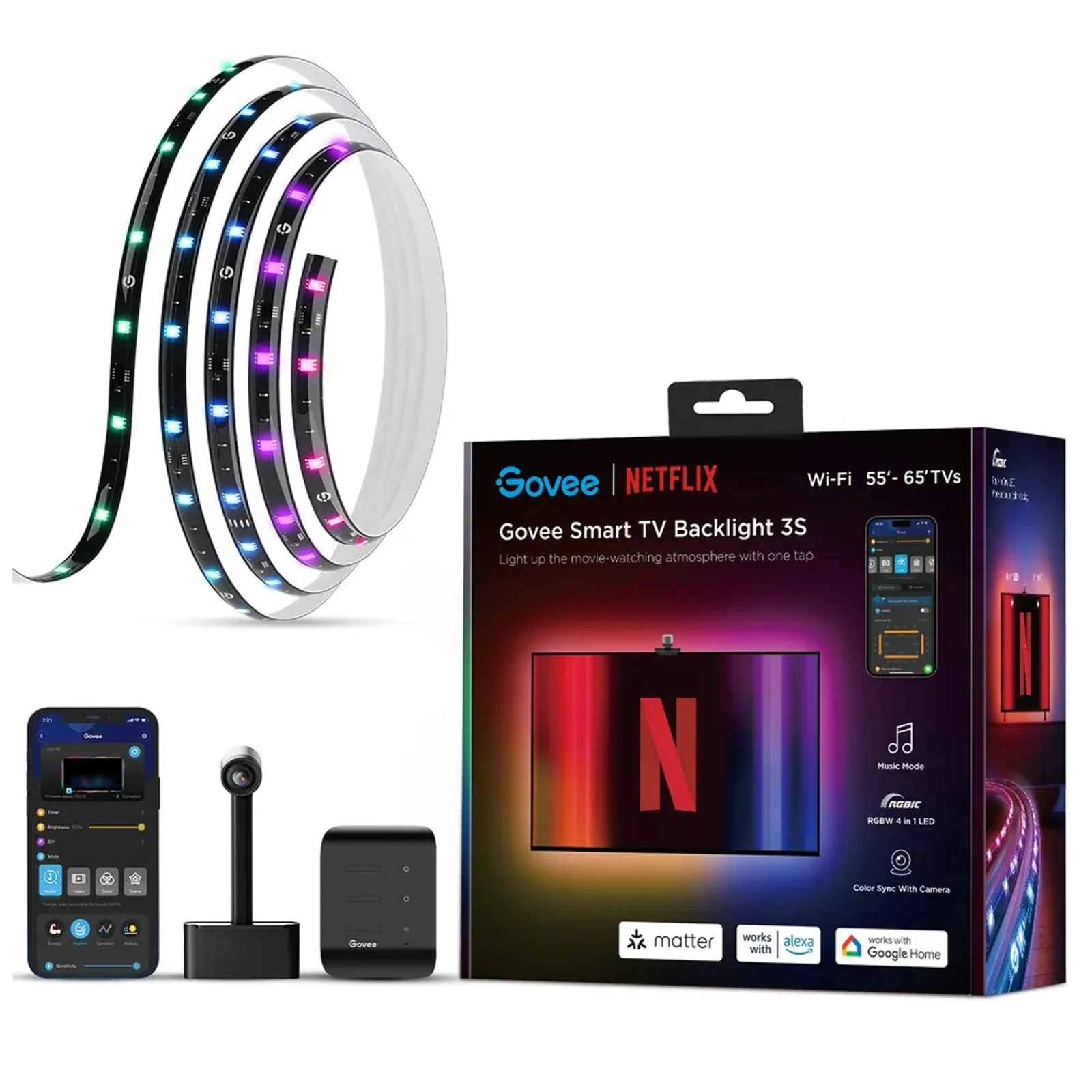 Govee TV Backlight Taśma LED do telewizora 55-65 cali, RGBIC, Wi-Fi + Bluetooth H6098CD1 — zdjęcie 1 z 5