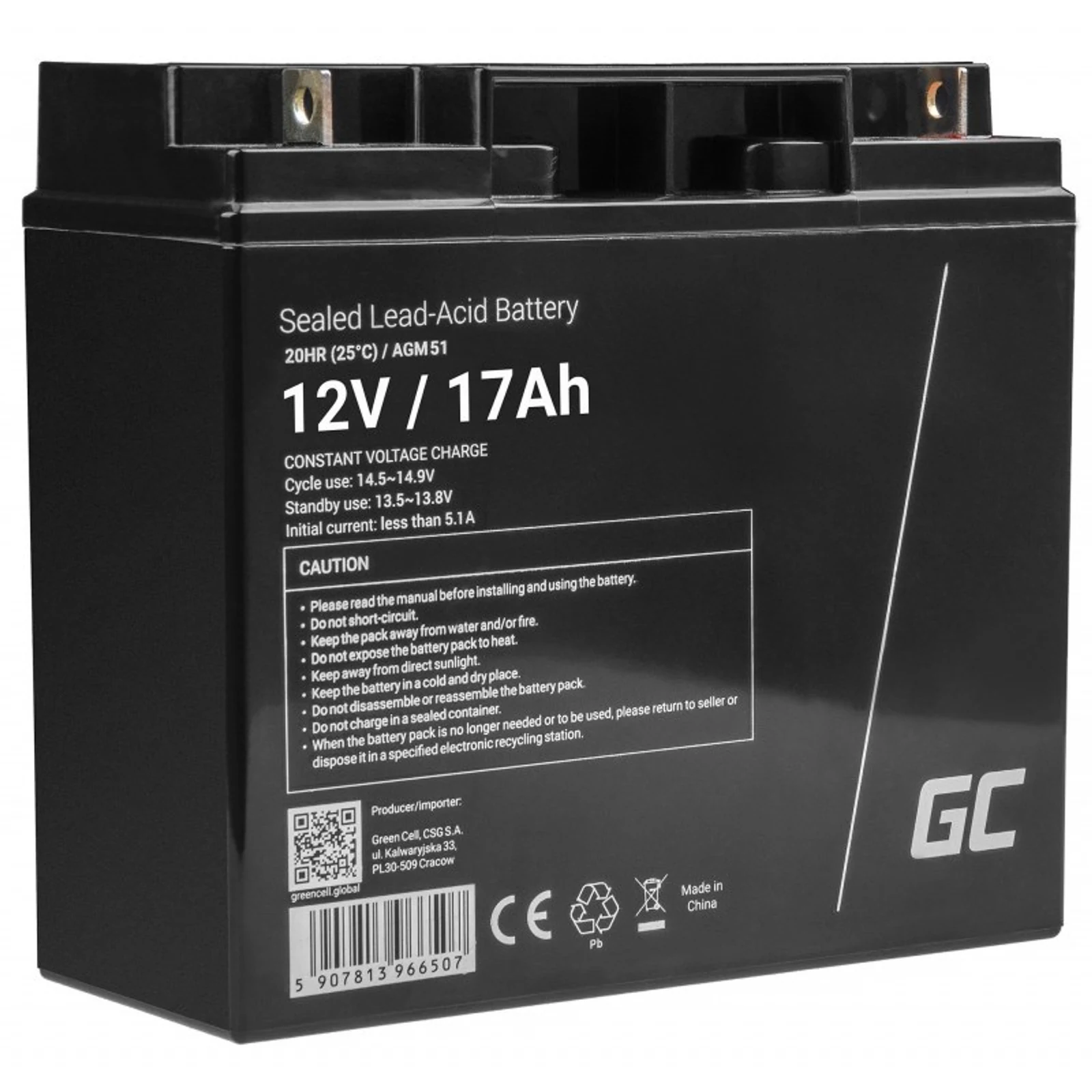 GREEN CELL AKUMULATOR AGM51 12V 17AH — zdjęcie 1 z 7