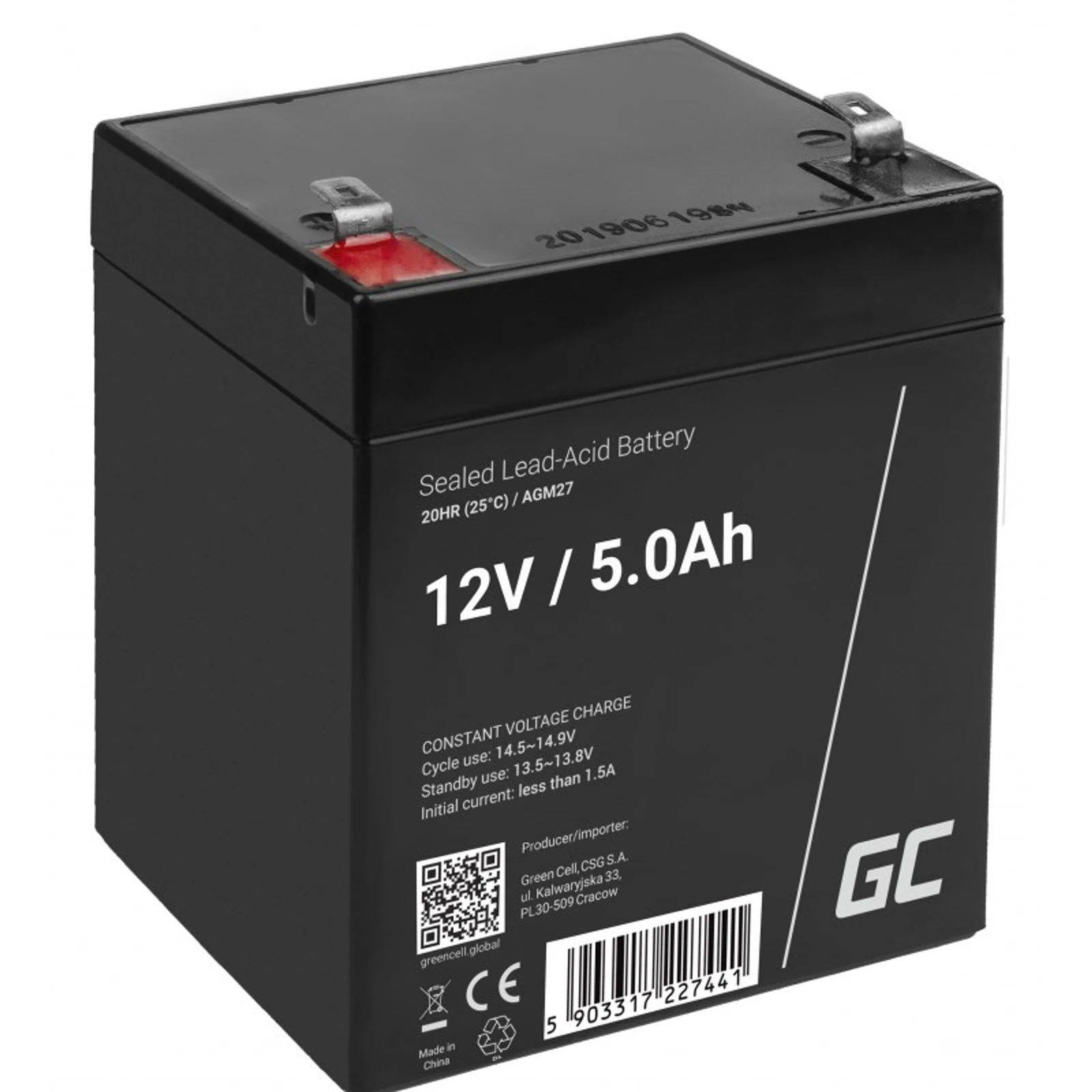 GREEN CELL AKUMULATOR ŻELOWY AGM27 12V 5AH — zdjęcie 1 z 5