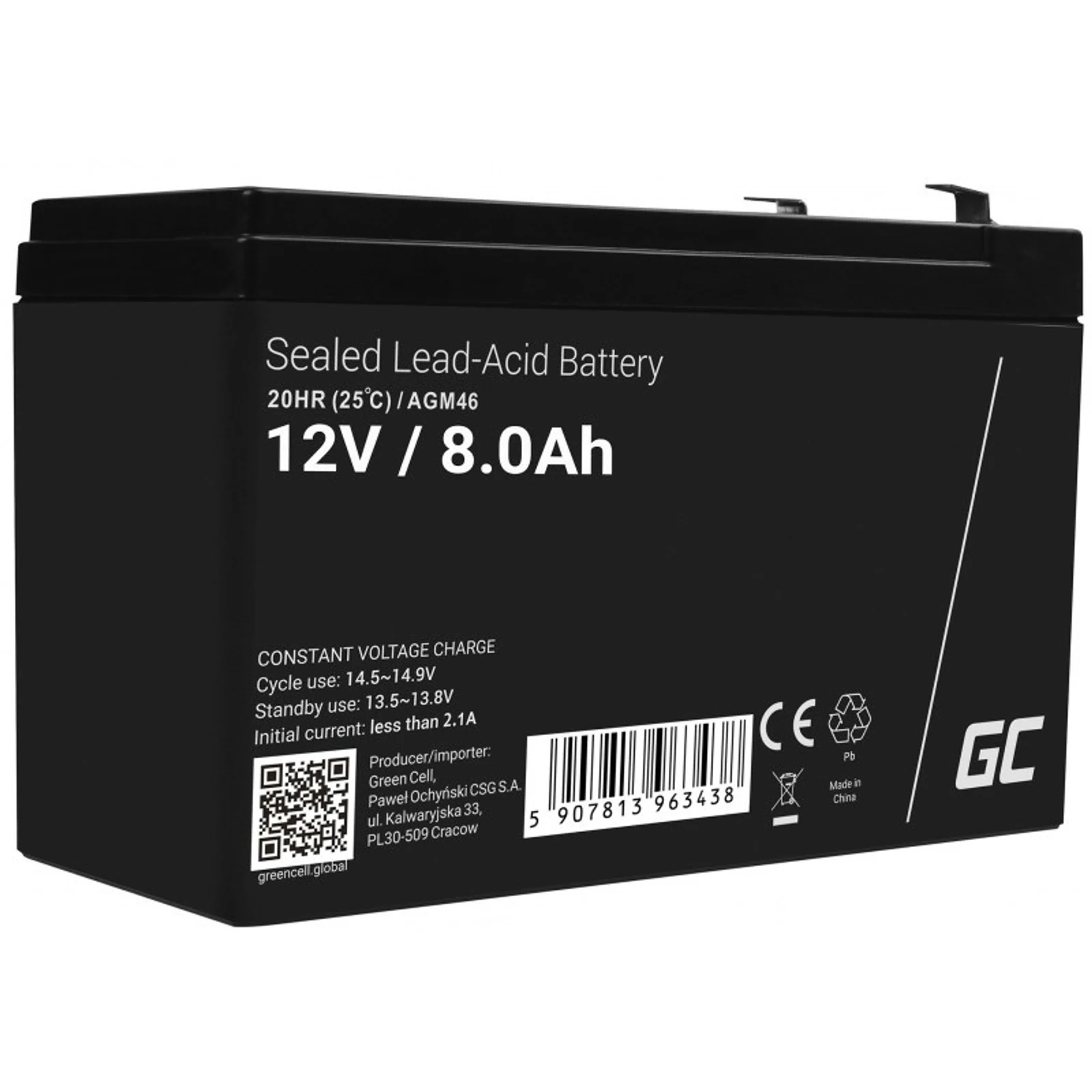 GREEN CELL AKUMULATOR ŻELOWY AGM46 12V 8AH — zdjęcie 1 z 8