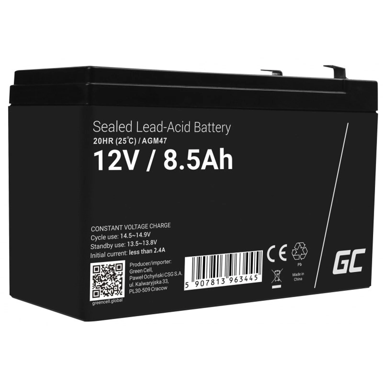 GREEN CELL AKUMULATOR ŻELOWY AGM47 12V 8.5AH — zdjęcie 1 z 6