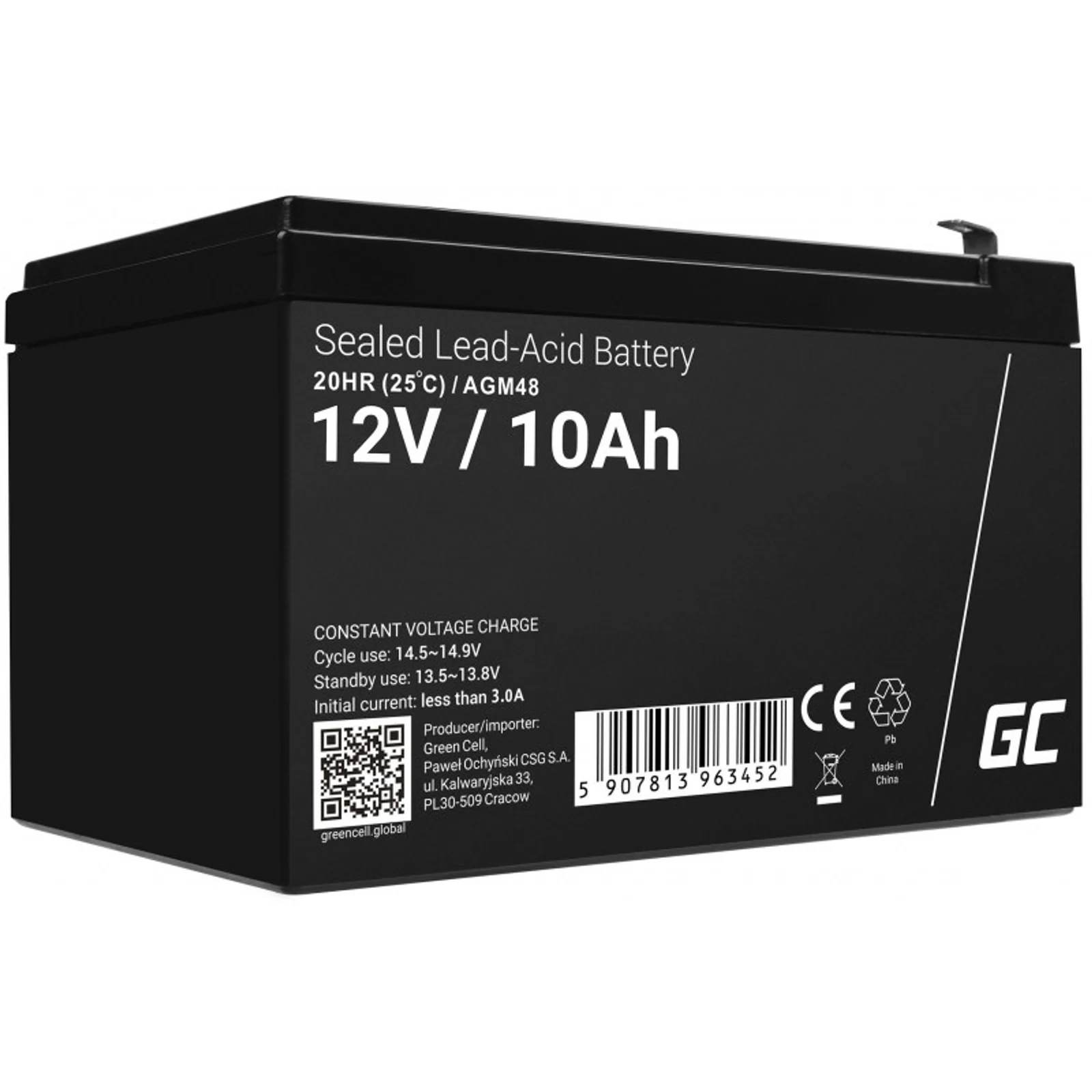 GREEN CELL AKUMULATOR ŻELOWY AGM48 12V 10AH — zdjęcie 1 z 5