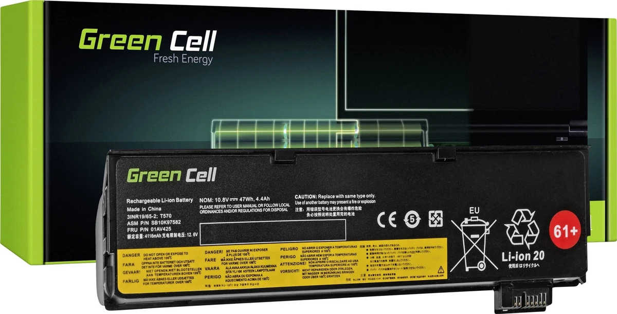 Bateria Green Cell LE95 01AV424 do Lenovo ThinkPad T470, T570, A475, P51s, T25 - 4400 mAh, 10.8V