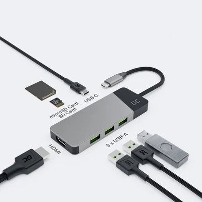 Stacja dokująca Green Cell GC Connect 7w1 - USB-C, 3x USB 3.1, HDMI 4K, PD 85W