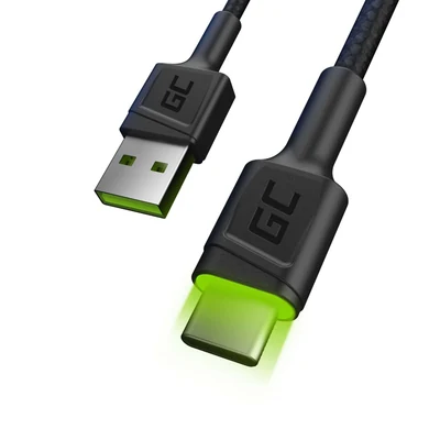 Kabel USB-C Green Cell Ray 120 cm, zielony z diodą LED