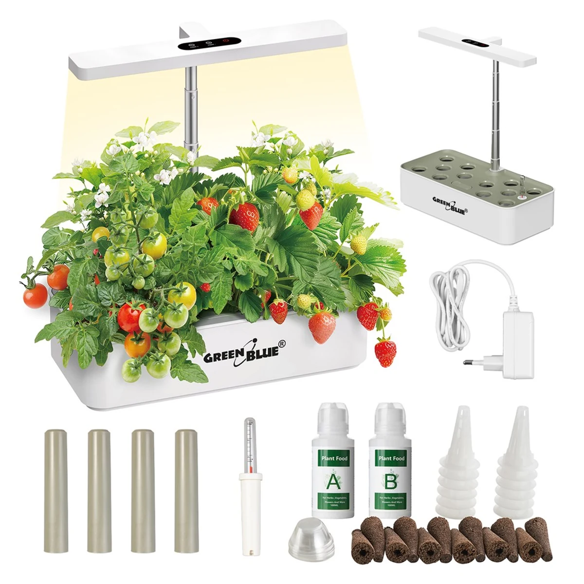 GREENBLUE INTELIGENTNY SYSTEM WEWNĘTRZNEJ UPRAWY ROŚLIN, DONICZKA SMART, POJEMNOŚĆ 4L, NA 12 ROŚLIN, DIODY LED FULL SPECTRUM