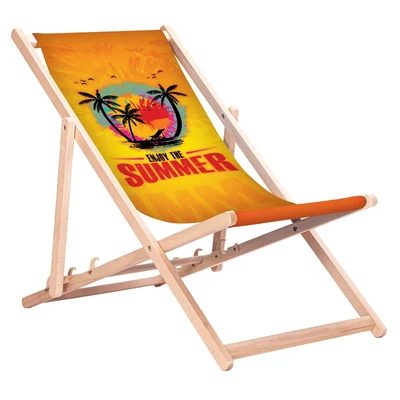 Leżak klasyczny GreenBlue, bukowy, wzór nadruku "Enjoy the Summer", model GB183