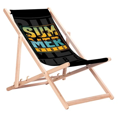 Leżak klasyczny GreenBlue, bukowy, wzór nadruku Summer Vibes, model GB183