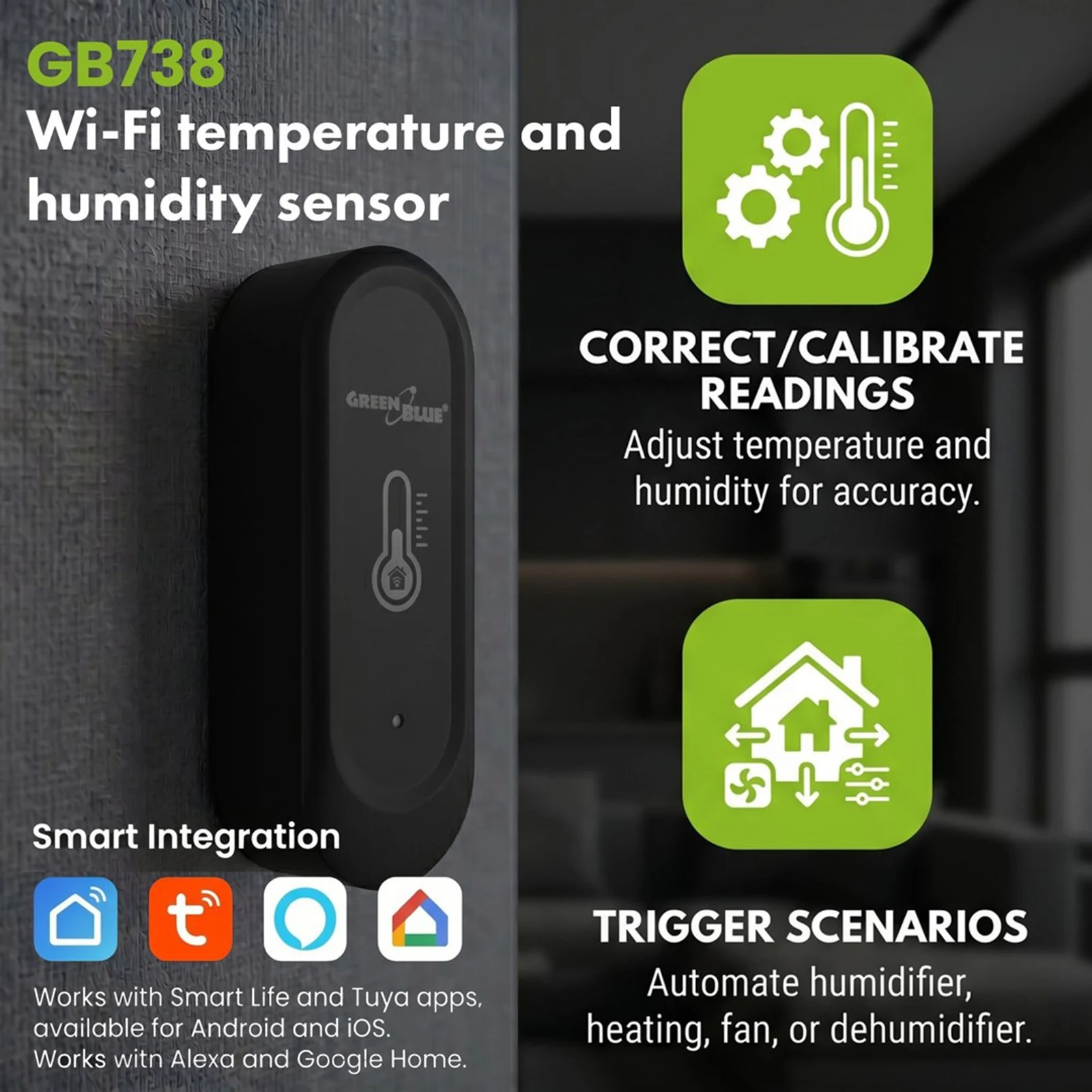 GREENBLUE ZEWNĘTRZNY CZUJNIK TEMPERATURY I WILGOTNOŚCI WIFI, ANDROID/IOS, 3.0V DC, LR03X2, IP65 GB741 — zdjęcie 1 z 8
