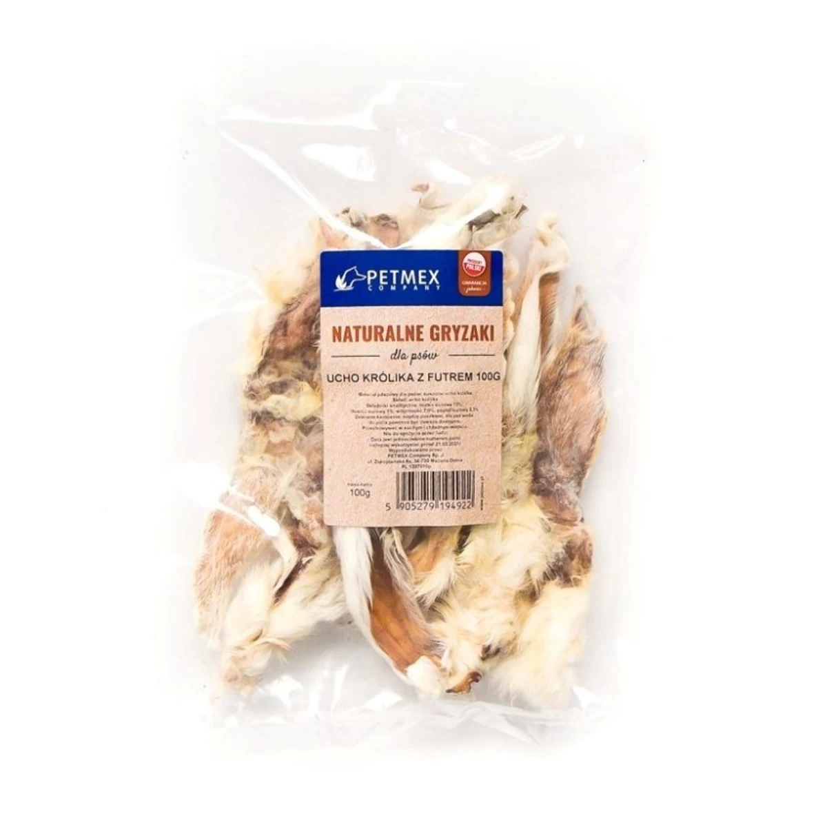 Gryzak PETMEX Ucho Królika 100g dla Psów