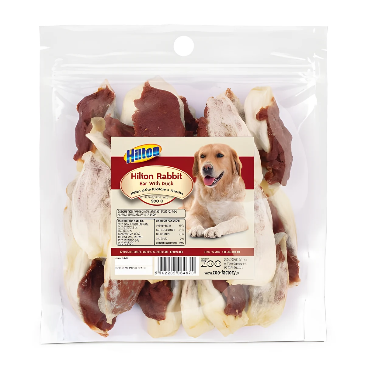 HILTON Ucho królicze z kaczką - gryzak dla psa - 500g