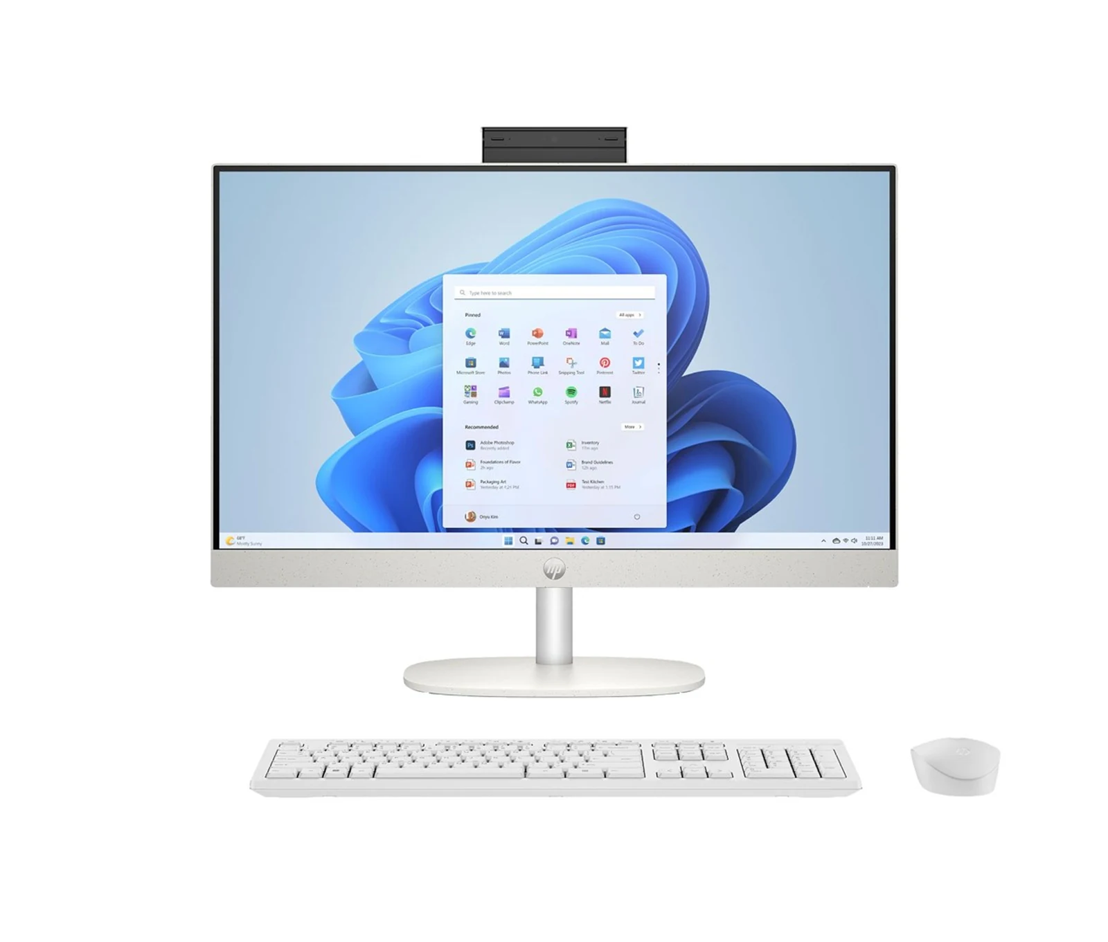 HP AiO 24-cr0312nw Ryzen 5 7520 23.8" FHD IPS 250nits AG 16GB DDR5 SSD512 Radeon 610M Cam720p kB+Mouse Win11 Shell White 2Y — zdjęcie 1 z 8