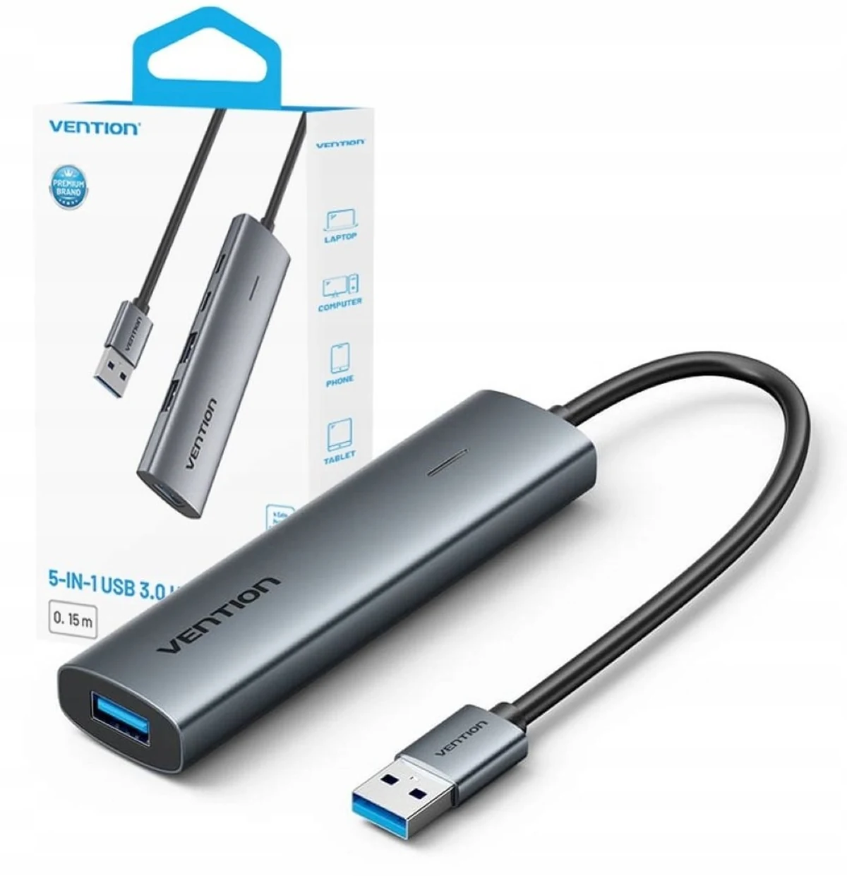 Hub USB-A 3.0 Vention 5-portowy, 0.15 m