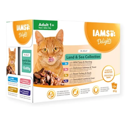 Mokra karma dla kota IAMS Cat Delights Land & Sea w galarecie 12x85g