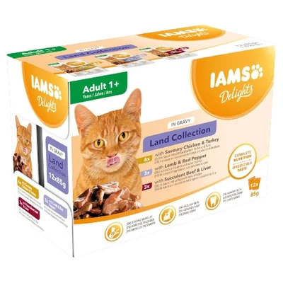 Mokra karma dla kota IAMS Cat Land w sosie, 12 saszetek po 85g