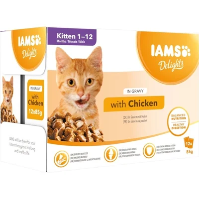 Mokra karma dla kociąt IAMS Delights z kurczakiem w sosie 12x85g