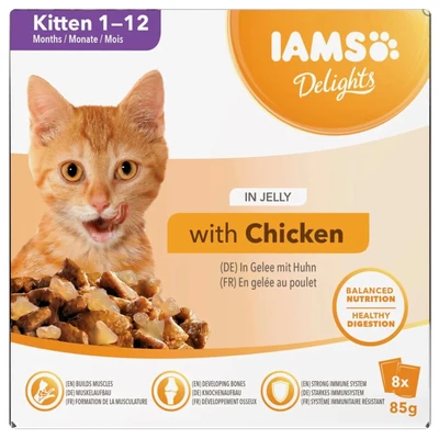 Mokra karma dla kociąt IAMS Delights w galaretce 8x85g