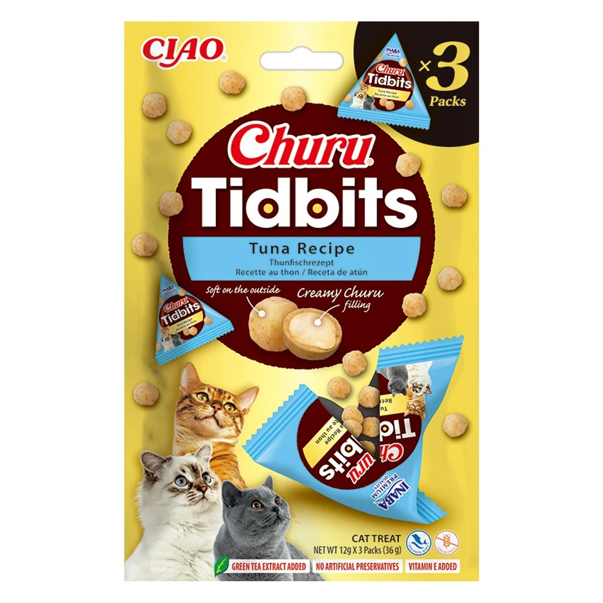 INABA CAT CHURU TIDBITS 3P TUNA RECIPE 3x12g