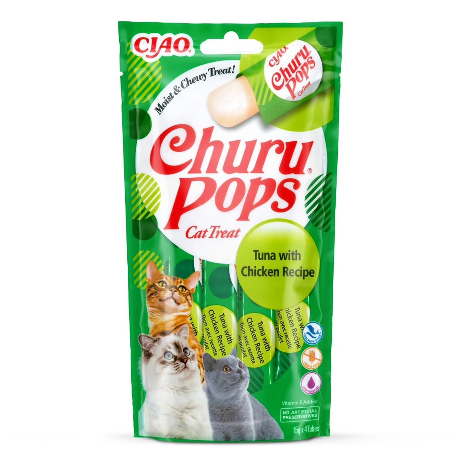 Przysmaki dla kota INABA Churu Pops - Tuńczyk z kurczakiem, 4 saszetki po 15g — zdjęcie 1 z 7