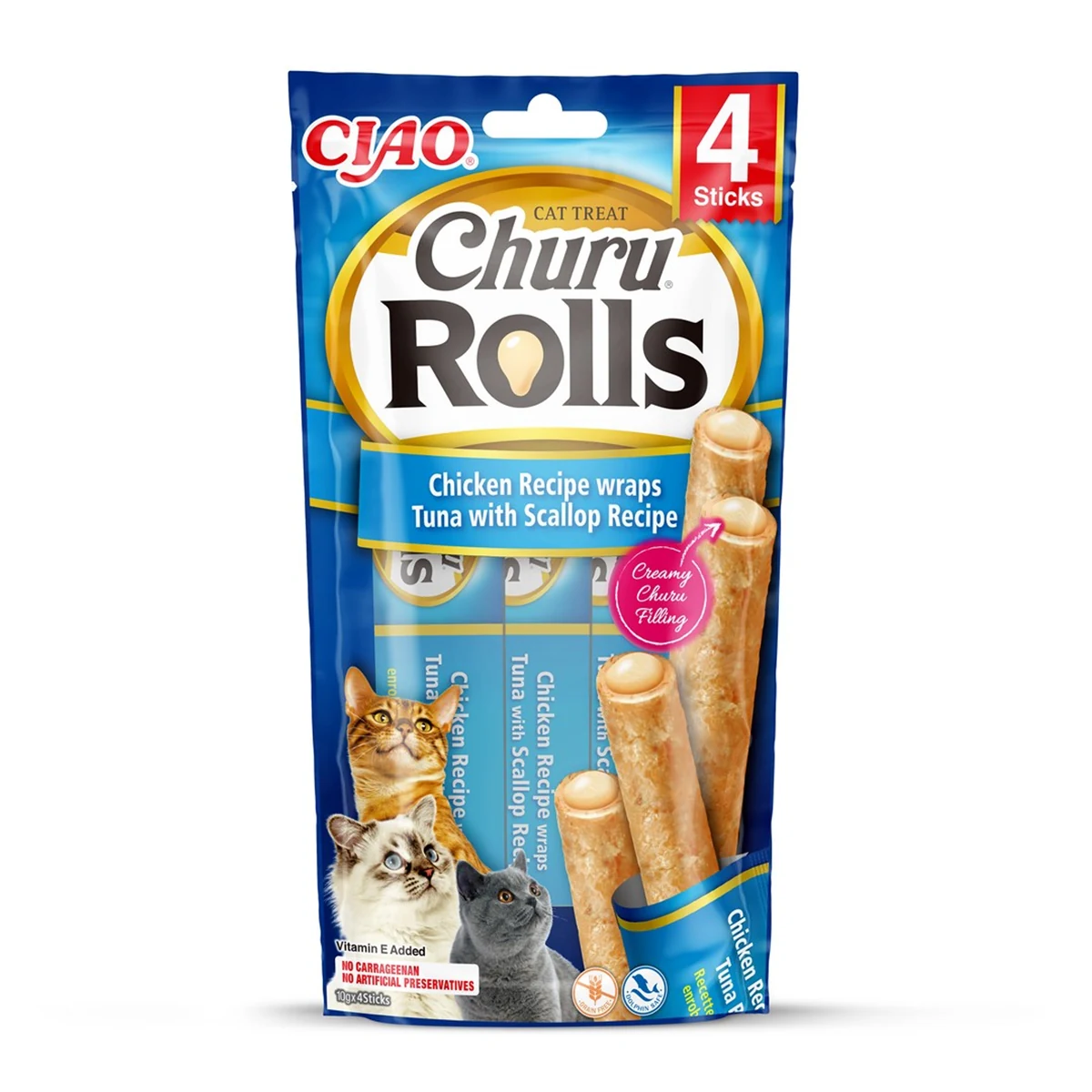 INABA Churu Rolls Tuńczyk z przegrzebkami - 4x10 g