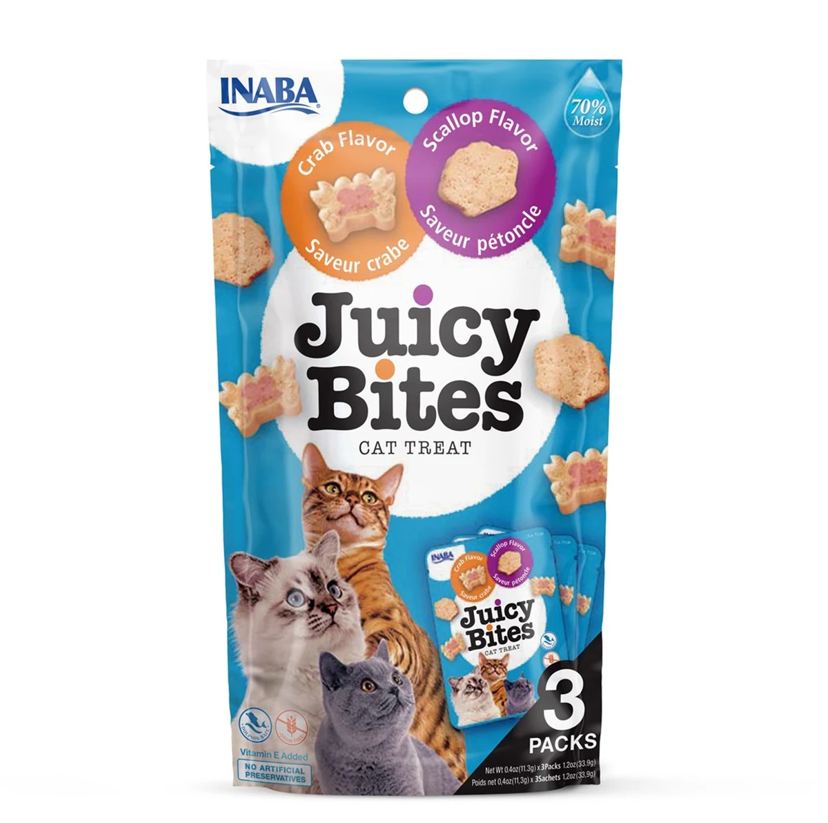 Przysmak INABA Juicy Bites z przegrzebkami i krabem - 3 saszetki po 11,3 g