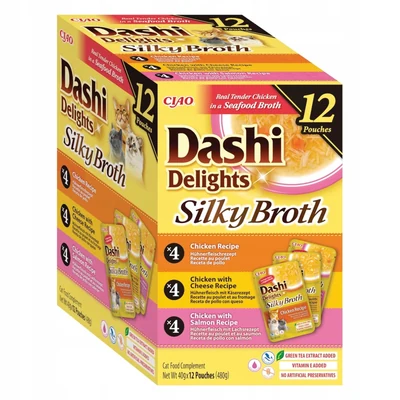 Mokra karma INABA SILKY BROTH Kurczak i Ryba 12 saszetek po 40g (480g)