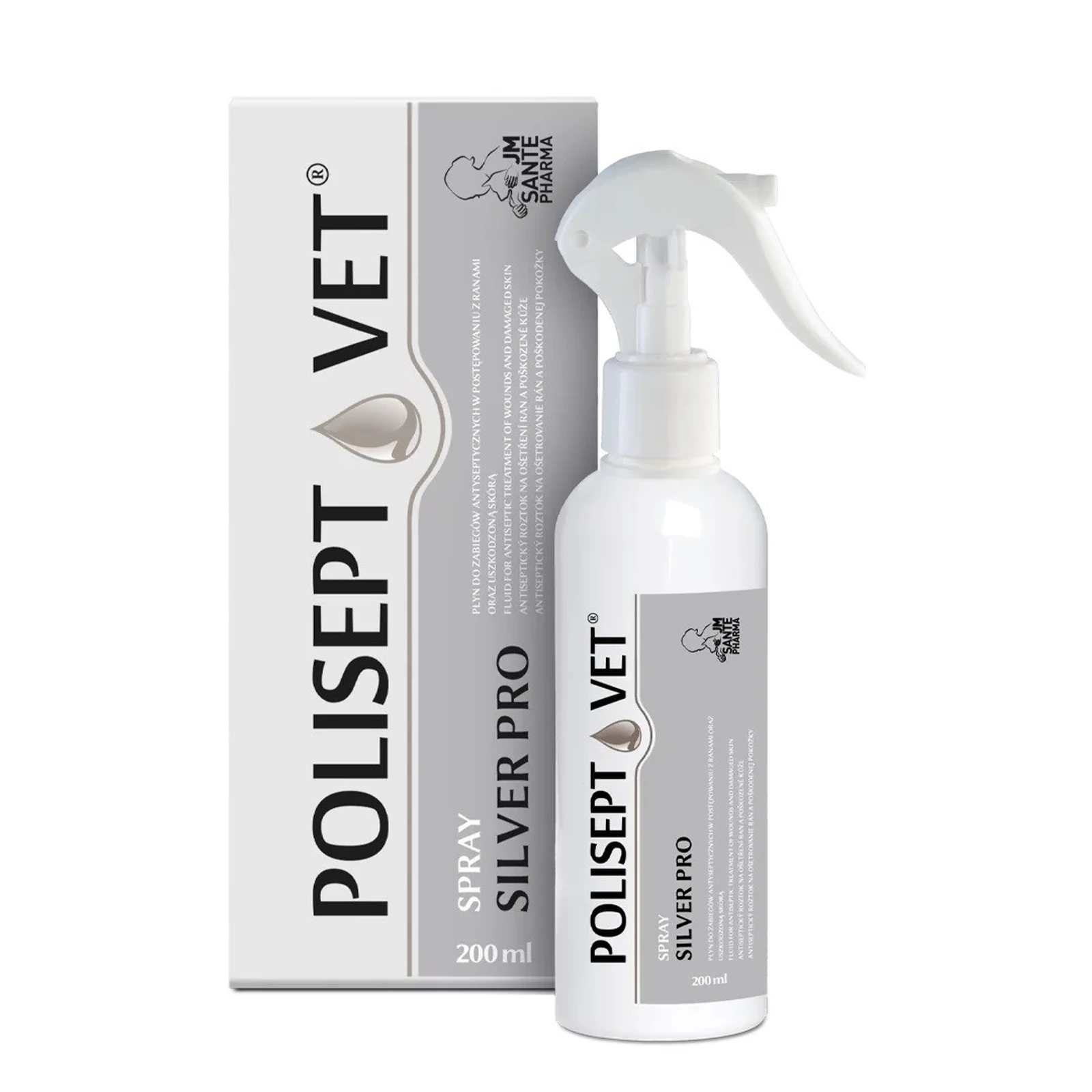 JM SANTE Polisept Vet Spray Pro Silver 200ml - Antybakteryjny spray weterynaryjny z jonami srebra — zdjęcie 1 z 3