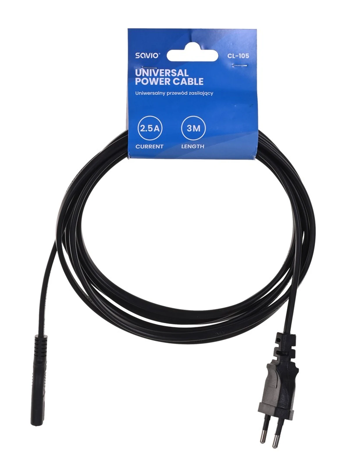 Kabel zasilający SAVIO CL-105, 3m, czarny