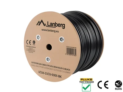 Kabel sieciowy Lanberg LCU6-21CU-0305-BK, 305m, kategoria 6