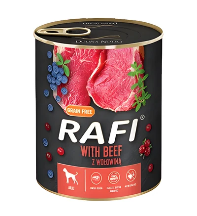 Mokra karma dla psa Rafi z wołowiną i borówkami 800g