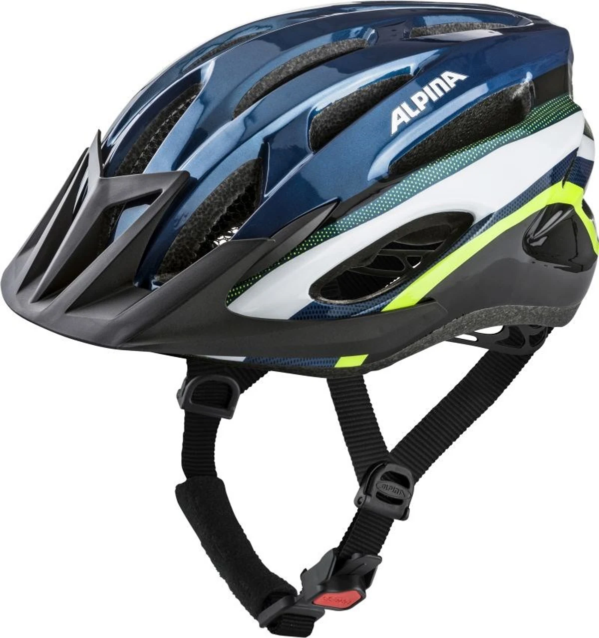 Kask rowerowy Alpina MTB17, ciemnoniebieski z neonowymi akcentami, rozmiar 58-61
