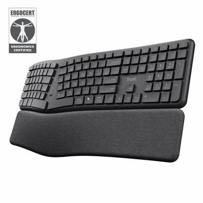 Klawiatura ergonomiczna TRUST Keyra, bezprzewodowa, wieloużytkownikowa
