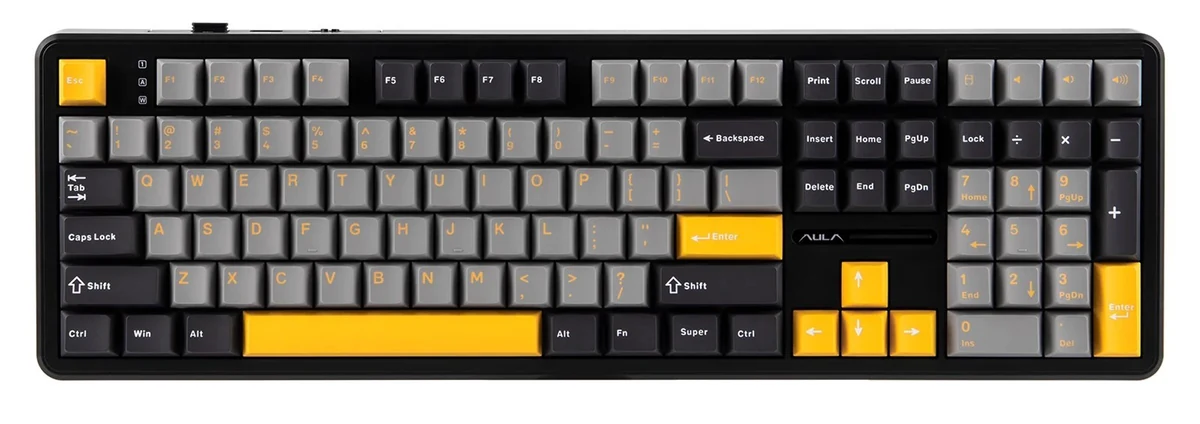 Klawiatura mechaniczna Aula F108, przełączniki Volcano, podświetlenie RGB, kolory: szary, pomarańczowy, ciemnoszary