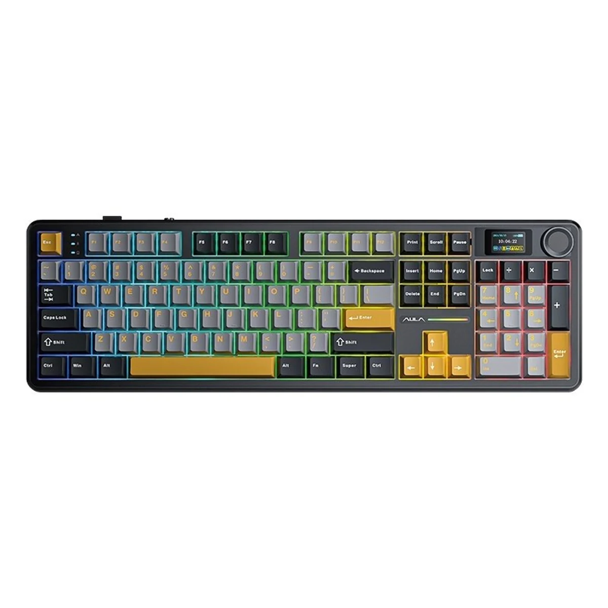 Klawiatura mechaniczna AULA F108 Pro, przełączniki Reaper, podświetlenie RGB, kolory: szary, pomarańczowy, ciemnoszary