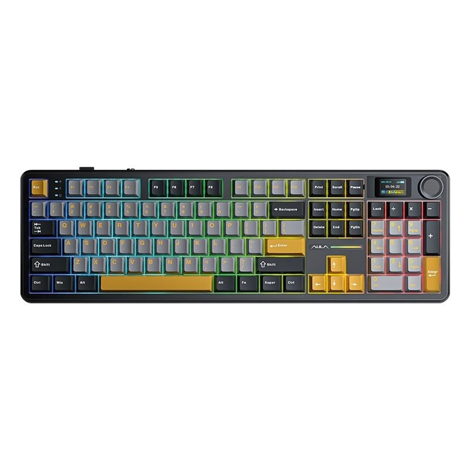 Klawiatura mechaniczna AULA F108 Pro, przełączniki Reaper, podświetlenie RGB, kolory: szary, pomarańczowy, ciemnoszary