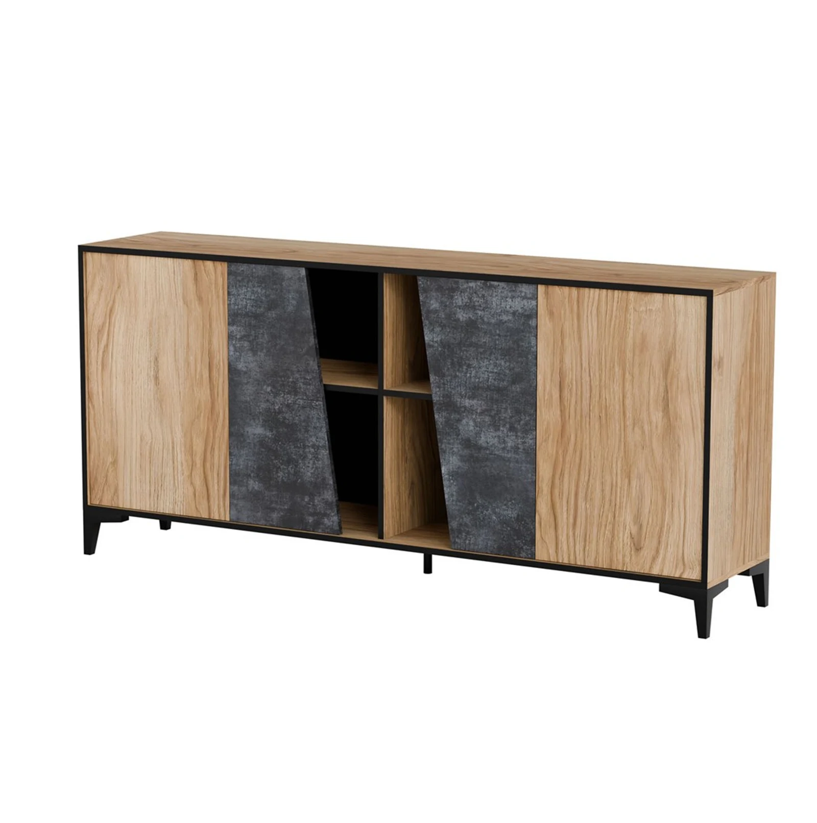Komoda 4-drzwiowa OVO 180x38x83 cm, dąb/beton — zdjęcie 1 z 3