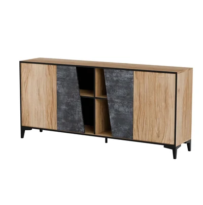 Komoda 4-drzwiowa OVO 180x38x83 cm, dąb/beton
